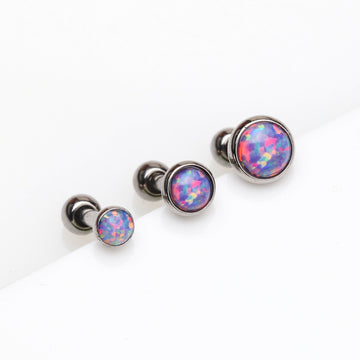 3 Pcs of Assorted Size Fire Opal Top Cartilage Tragus Barbell Stud Pack-Purple Opal